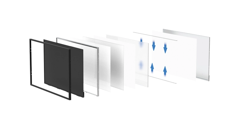Sunlight readable display optical bonding cross-section — OCR/OCA lamination eliminates internal reflection between LCD cell and cover glass