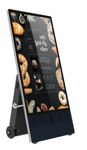 Outdoor High Brightness Portable battery powered digital signage display with castor wheel