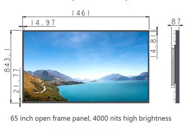 Open frame 65 inch 4000 nits high brightness LCD display 