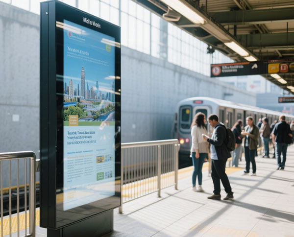 Outdoor digital signage installed at a metro platform