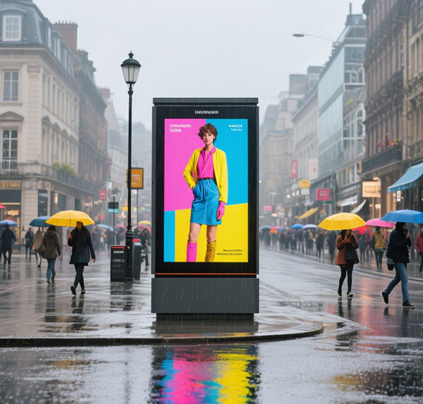Outdoor waterproof digital signage under rain