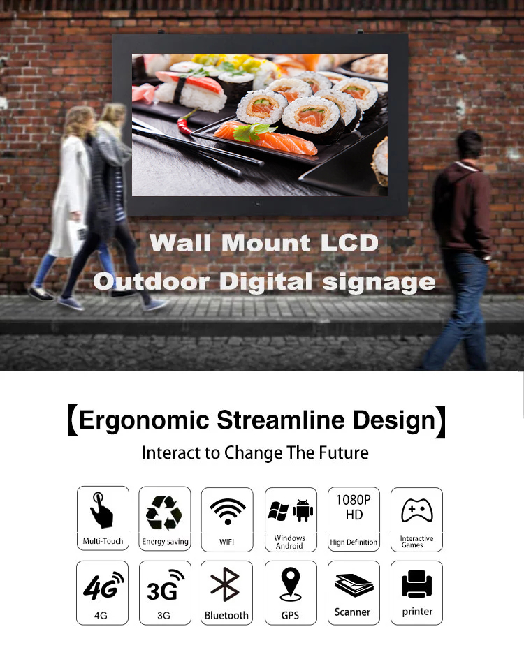 32 inch wall mount lcd advertising display with waterproof IP56