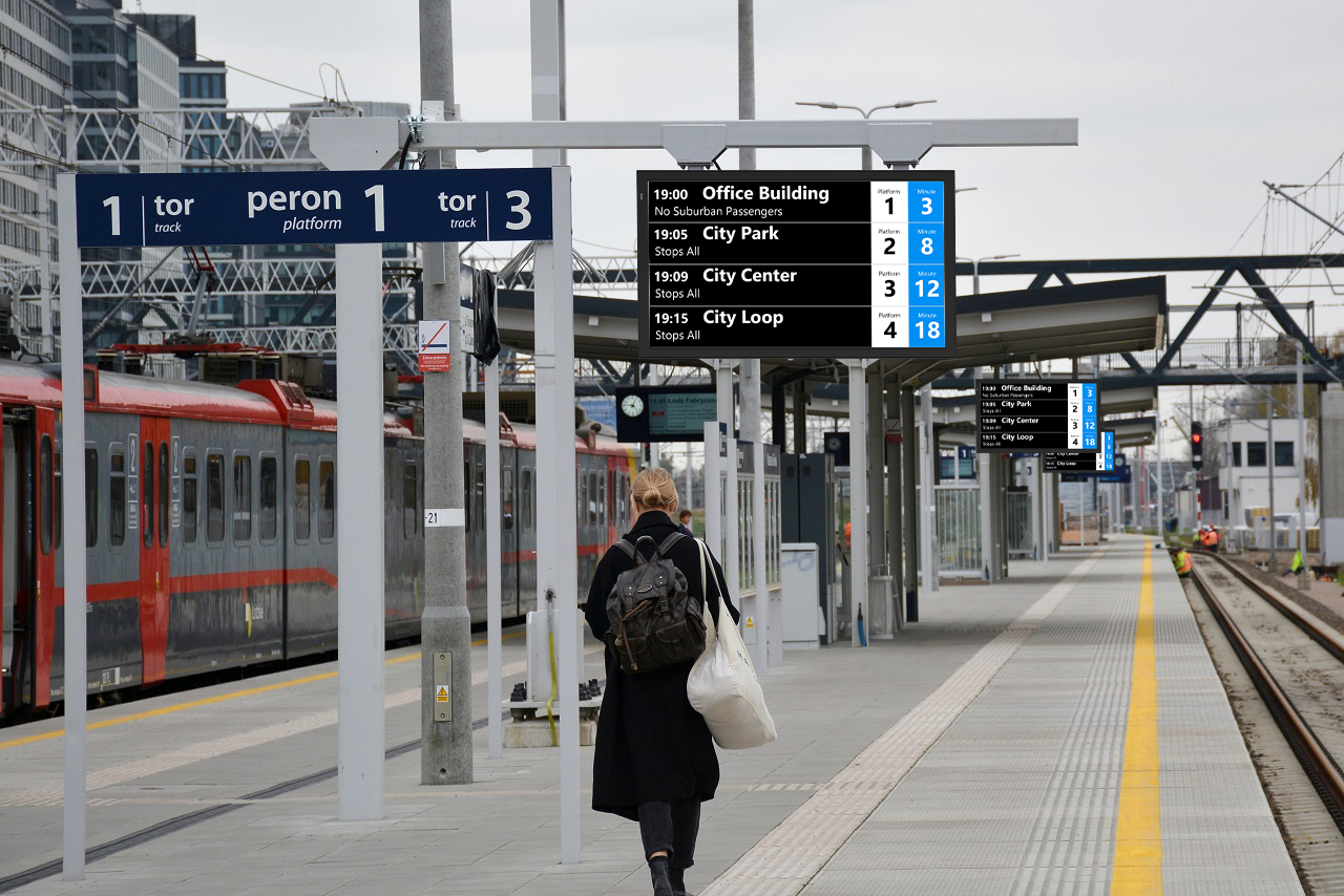 Train Station in Poland with RisingStar 43 inch outdoor LCD signage