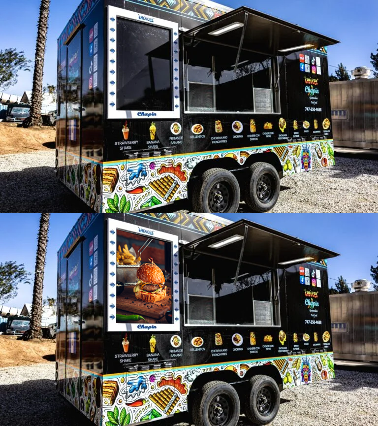 the LCD signage on the food truck turning on/off